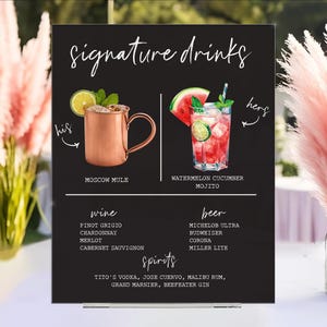 Wedding Signature Drink Sign, Acrylic Wedding Bar Sign, Signature Drinks Bar Menu Sign, Bridal Shower Sign, Custom Wedding Table Sign
