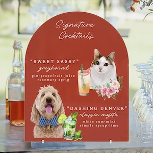 Pet Portrait Signature Drink Sign, Cartoon Dog Bar Drink Sign, Custom Wedding Pet Table Sign, Bridal Shower Sign, Acrylic Bar Menu Signage