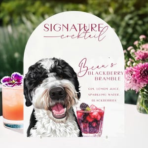 Pet Portrait Signature Drink Sign, Cartoon Dog Bar Drink Sign, Custom Wedding Pet Table Sign, Bridal Shower Sign, Acrylic Bar Menu Signage