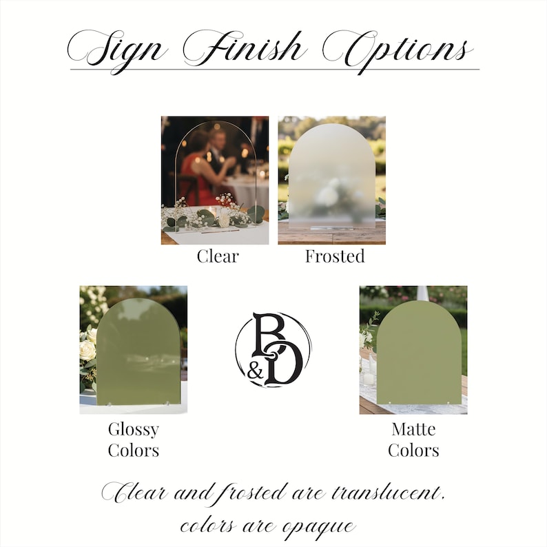 wedding table sign finish options