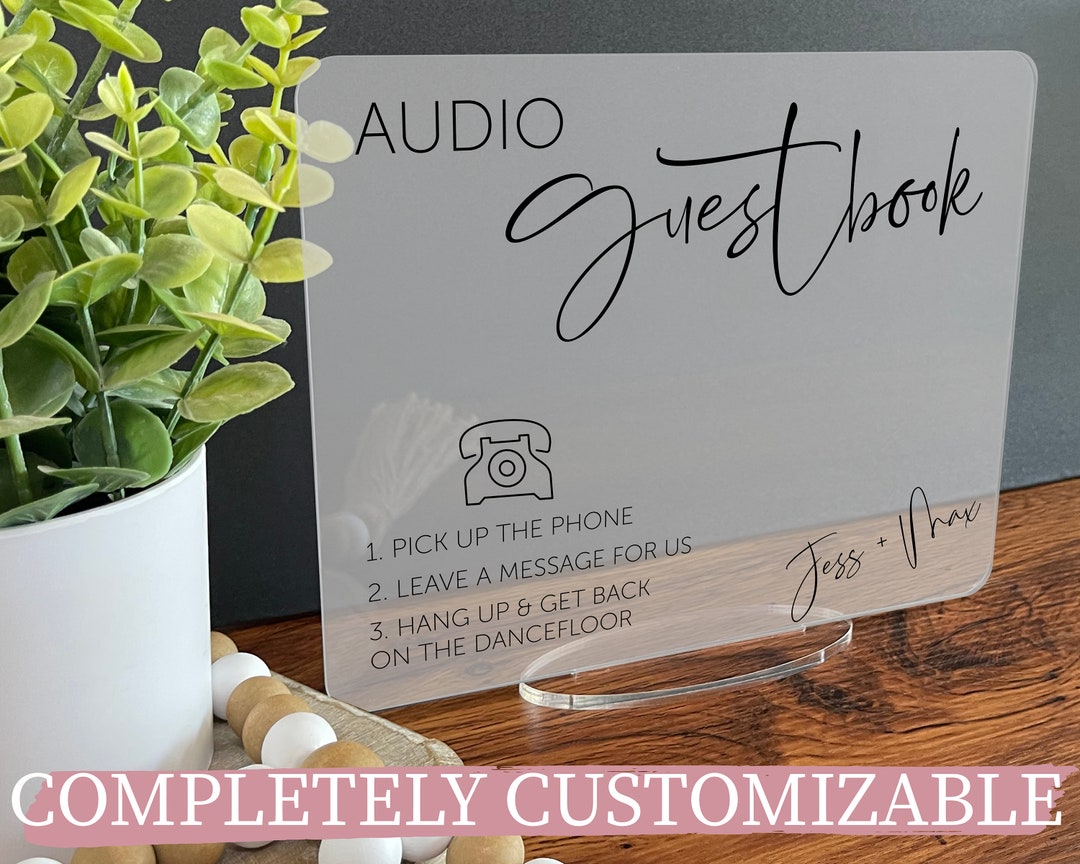 Audio Guest Book Sign Custom Acrylic Sign, Wedding Table Guestbook Sign