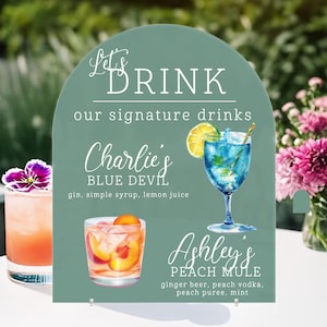 Wedding Signature Drink Sign, Acrylic Wedding Bar Sign, Signature Drinks Bar Menu Sign, Bridal Shower Sign, Custom Wedding Table Sign