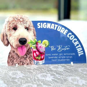 Custom Pet Portrait Signature Drink Sign, Cartoon Cutout Portrait Wedding Bar Menu Sign, Dog Cat Wedding Signature Drinks Menu Sign, Shower