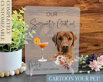 Custom Pet Portrait Signature Drink Sign, Cartoon Portrait Wedding Bar Menu Sign, Dog Caricature Wedding Table Bar Menu Sign, Shower A13 23