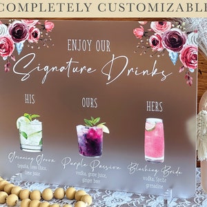 Signature Drinks Custom Acrylic Wedding Sign, Wedding Table Bar Signs, Modern Minimalist Rustic Wedding Shower Sign Signage, A10 08