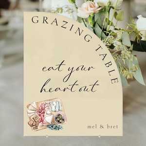 Wedding Food Acrylic Sign, Wedding Grazing Table Signs, Modern Minimalist Rustic Wedding Shower Sign Signage
