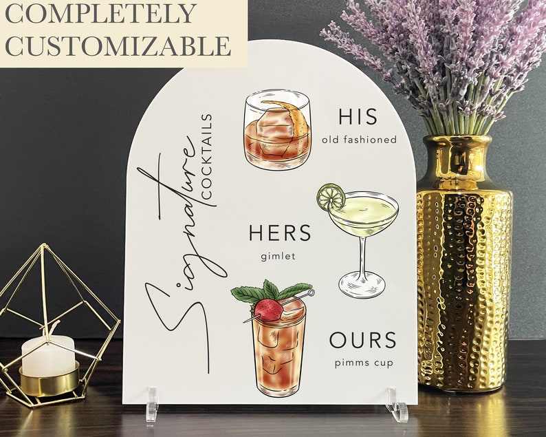 Personalized acrylic signature drinks wedding bar sign