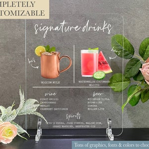 Signature Drink Sign Wedding Bar Menu Sign, Wedding Table Bar Menu Signs, Modern Minimalist Rustic Wedding Shower Sign Signage, A01 02