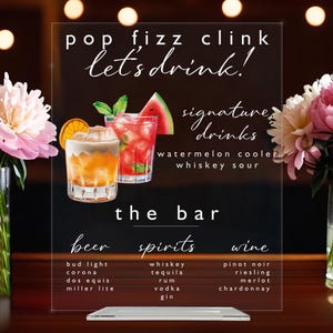 Wedding Signature Drink Sign, Acrylic Wedding Bar Sign, Signature Drinks Bar Menu Sign, Bridal Shower Sign, Custom Wedding Table Sign