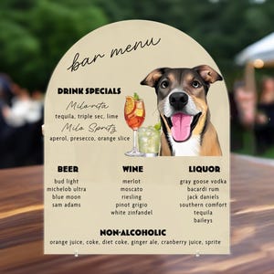 Custom Pet Portrait Signature Drink Sign, Cartoon Portrait Wedding Bar Menu Sign, Dog Cat Wedding Signature Drinks Menu Sign, Shower