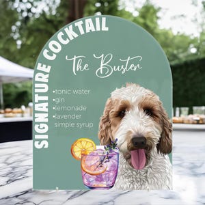 Pet Portrait Signature Drink Sign, Cartoon Dog Bar Drink Sign, Custom Wedding Pet Table Sign, Bridal Shower Sign, Acrylic Bar Menu Signage