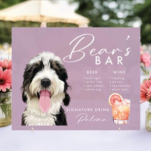 Pet Portrait Signature Drink Sign, Cartoon Dog Bar Drink Sign, Custom Wedding Pet Table Sign, Bridal Shower Sign, Acrylic Bar Menu Signage