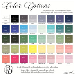 color chart for acrylic menu sign