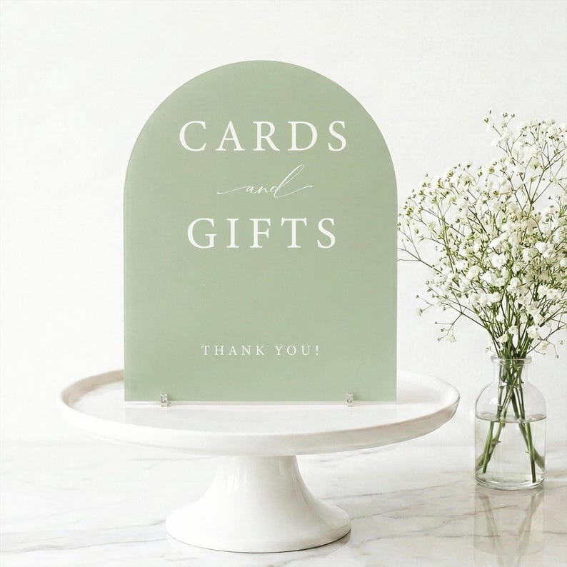 Arched acrylic cards and gifts sign for wedding reception signage