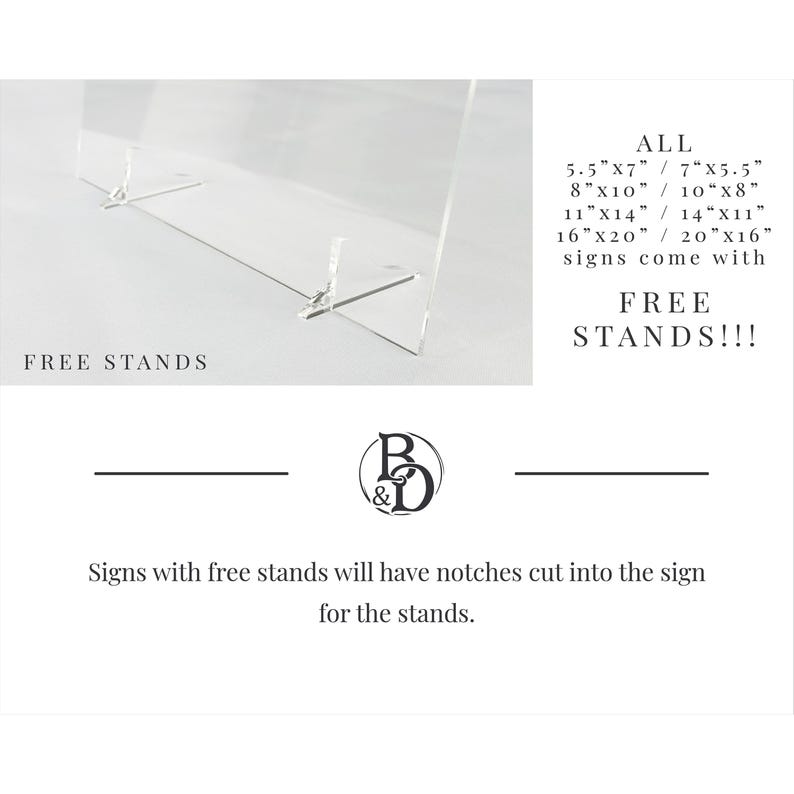 Acrylic wedding sign stand choices