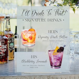 Wedding Signature Drink Sign, Acrylic Wedding Bar Sign, Signature Drinks Bar Menu Sign, Bridal Shower Sign, Custom Wedding Table Sign