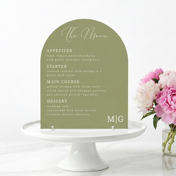 Acrylic Wedding Menu Sign, Modern Reception Decor