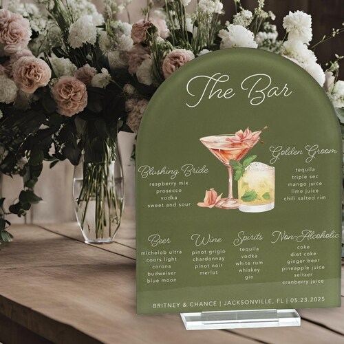 Custom Acrylic Signature Drink Wedding Bar Sign, Modern Minimalist