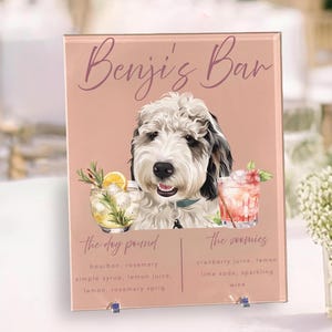 Pet Portrait Signature Drink Sign, Cartoon Dog Bar Drink Sign, Custom Wedding Pet Table Sign, Bridal Shower Sign, Acrylic Bar Menu Signage