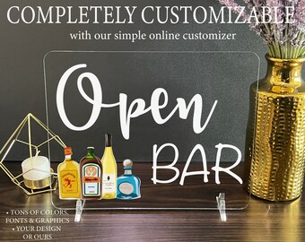 Open Bar Custom Acrylic Wedding Sign, Wedding Table Bar Signs, Modern Minimalist Rustic Wedding Shower Sign Signage, A50 05