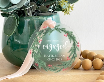 Engagement Ornament, Our First Christmas Engaged 2025, Acrylic Couples Gift, Bridal Shower Gift, Engagement Ornament Gifts