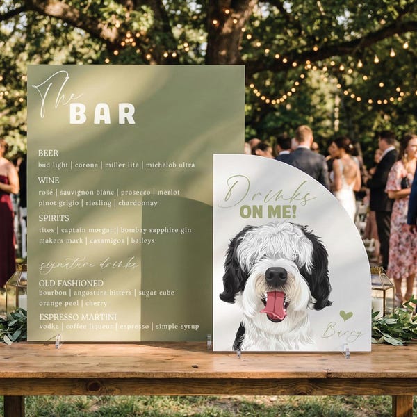 Custom Dog Wedding Bar Sign, Signature Drink Menu Acrylic Decor