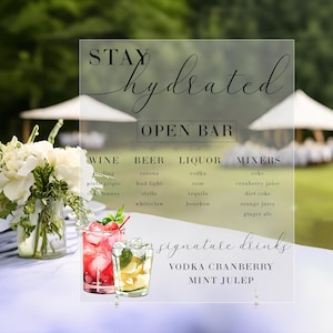 Wedding Signature Drink Sign, Acrylic Wedding Bar Sign, Signature Drinks Bar Menu Sign, Bridal Shower Sign, Custom Wedding Table Sign