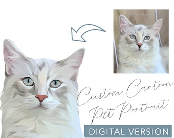 Cartoon Pet Portrait, Custom Pet Portrait, Cartoon Portrait from Photo, Cartoon Dog Portrait, Cartoon Cat, Head and Neck, Digital Download