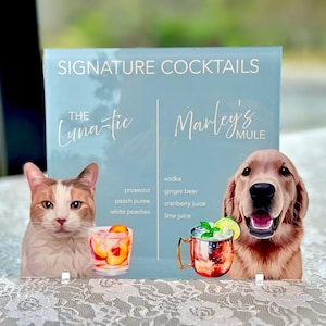 Custom Pet Portrait Signature Drink Sign, Cartoon Cutout Portrait Wedding Bar Menu Sign, Dog Cat Wedding Signature Drinks Menu Sign, Shower