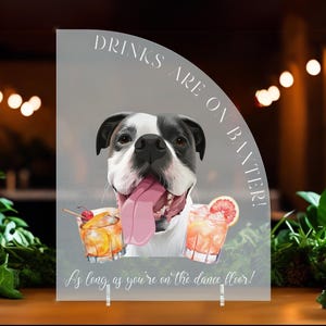 Pet Portrait Signature Drink Sign, Cartoon Dog Bar Drink Sign, Custom Wedding Pet Table Sign, Bridal Shower Sign, Acrylic Bar Menu Signage