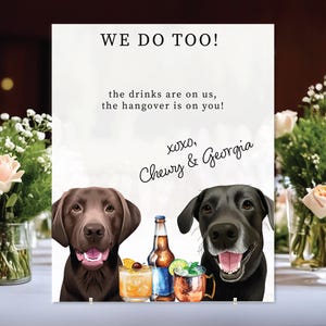 Pet Portrait Signature Drink Sign, Cartoon Dog Bar Drink Sign, Custom Wedding Pet Table Sign, Bridal Shower Sign, Acrylic Bar Menu Signage