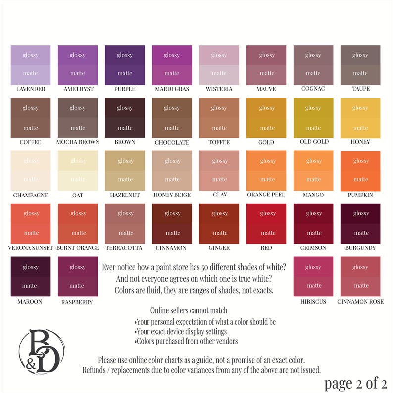 color chart for wedding menu table sign