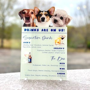 Custom Pet Portrait Signature Drink Sign, Cartoon Cutout Portrait Wedding Bar Menu Sign, Dog Cat Wedding Signature Drinks Menu Sign, Shower