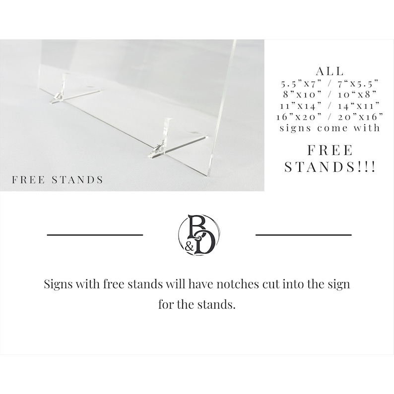 Stand choices for wedding food sign