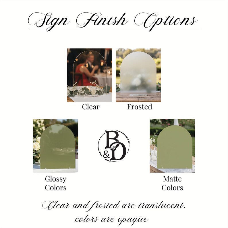 finish options for acrylic gift sign