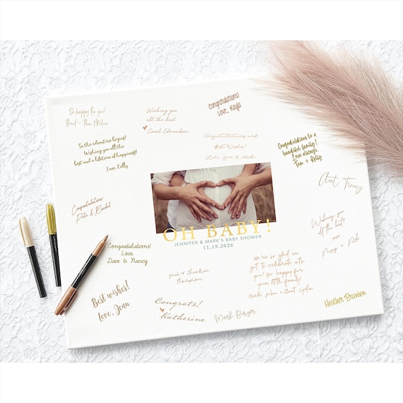 Personalized Canvas Baby Shower Guest Book Alternative, Signable Keepsake