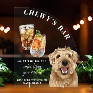 Pet Portrait Signature Drink Sign, Cartoon Dog Bar Drink Sign, Custom Wedding Pet Table Sign, Bridal Shower Sign, Acrylic Bar Menu Signage