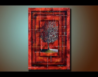 Original Abstract Landscape Painting Red Tree Wall Art Red Abstract Landscape Home Decor Hand Made Acrylic Painting Original Painting 36x24