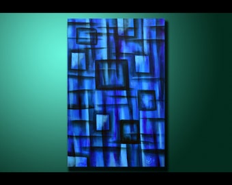 Original Abstract Painting Blue Wall Art Abstract painting Home Decor Modern Art Canvas Artwork Hand Made Blue Geometric Abstract Painting