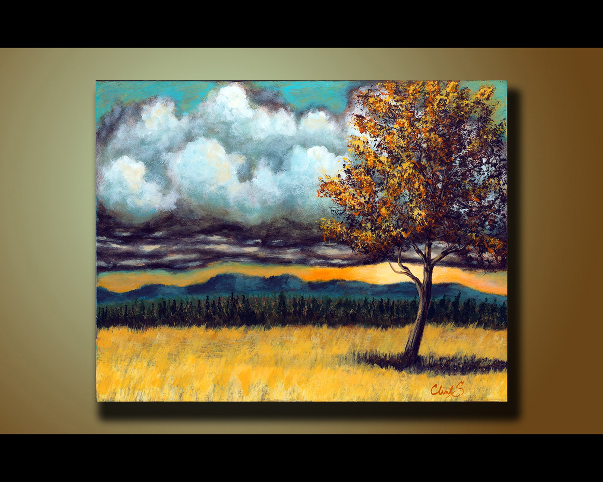 Original Landscape Painting Orange Tree Wall Art Tree Landscape Modern Art  Hand Made Artwork Acrylic Landscape Painting on Canvas 11x14 