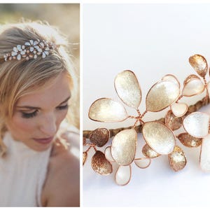 Headband with delicate flowers - copper light