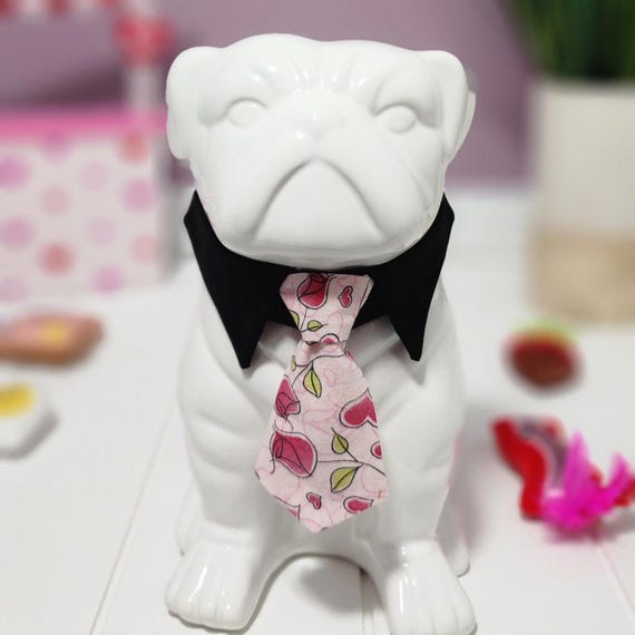 Pink Roses and Hearts Tie with Black Collar – Perfect for Stylish Pups - Dog Apparel