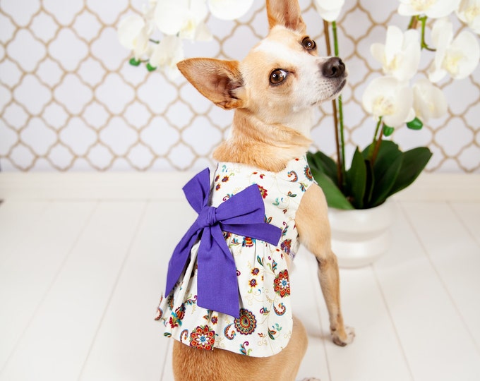 Featured listing image: Regal Vine & Flower White Pet Dress - Elegant Dog Apparel