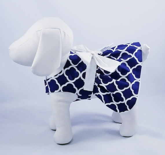Blue & White Quatrefoil Pet Dress – Limited Edition - Dog Dress Pet Apparel