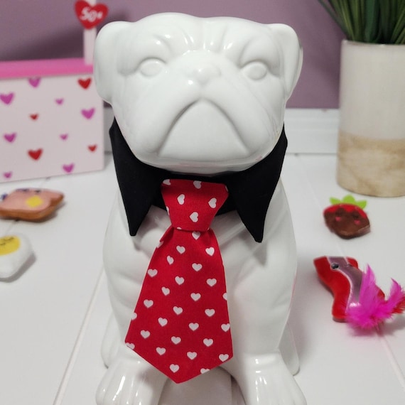 Red with White Hearts Tie with Black Collar – Perfect for Stylish Pups - Dog Apparel