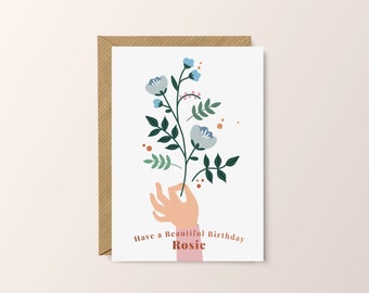 Carte de vœux personnalisée Rose Gold Foiled // Birthday Card // Tout texte // Pretty Flower Illustration // Friendship