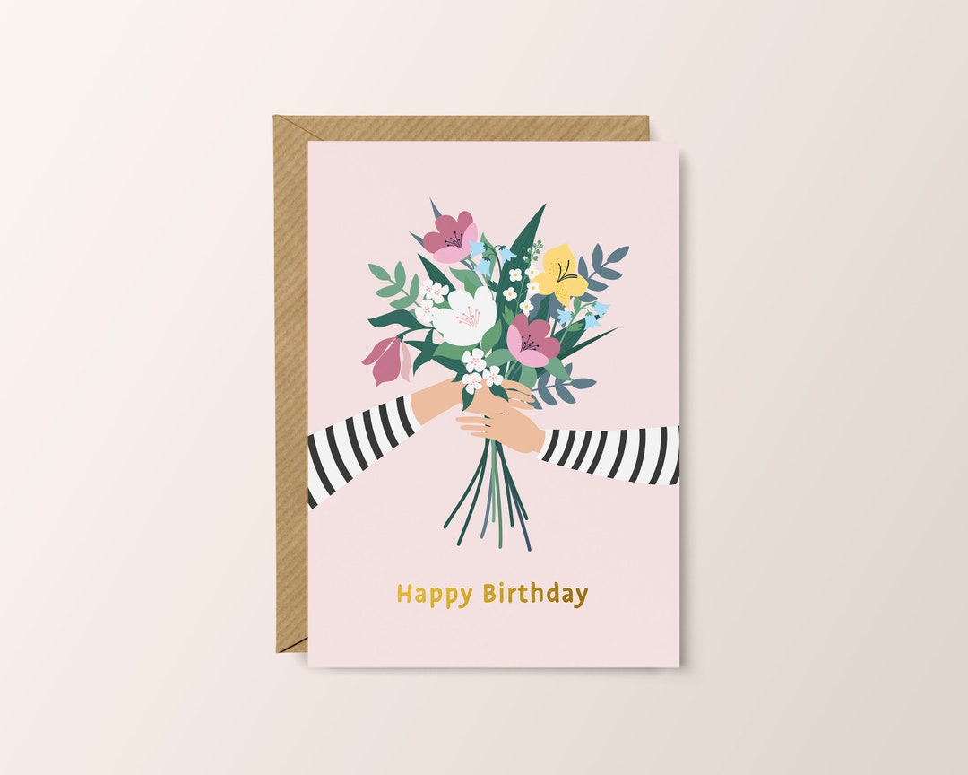 Joyeux anniversaire Bouquet de fleurs sauvages // Illustration de fleurs sauvages amitié