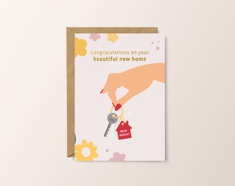 New Home House Keys // Retro Design Beautiful New Home // Keys to the palace // cute house greeting card gold foil