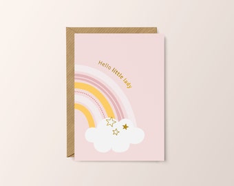 New Baby Card // Gold Foiled // Hello Little Lady Rainbow Stars Foiled // Greeting Card // Gift Card //