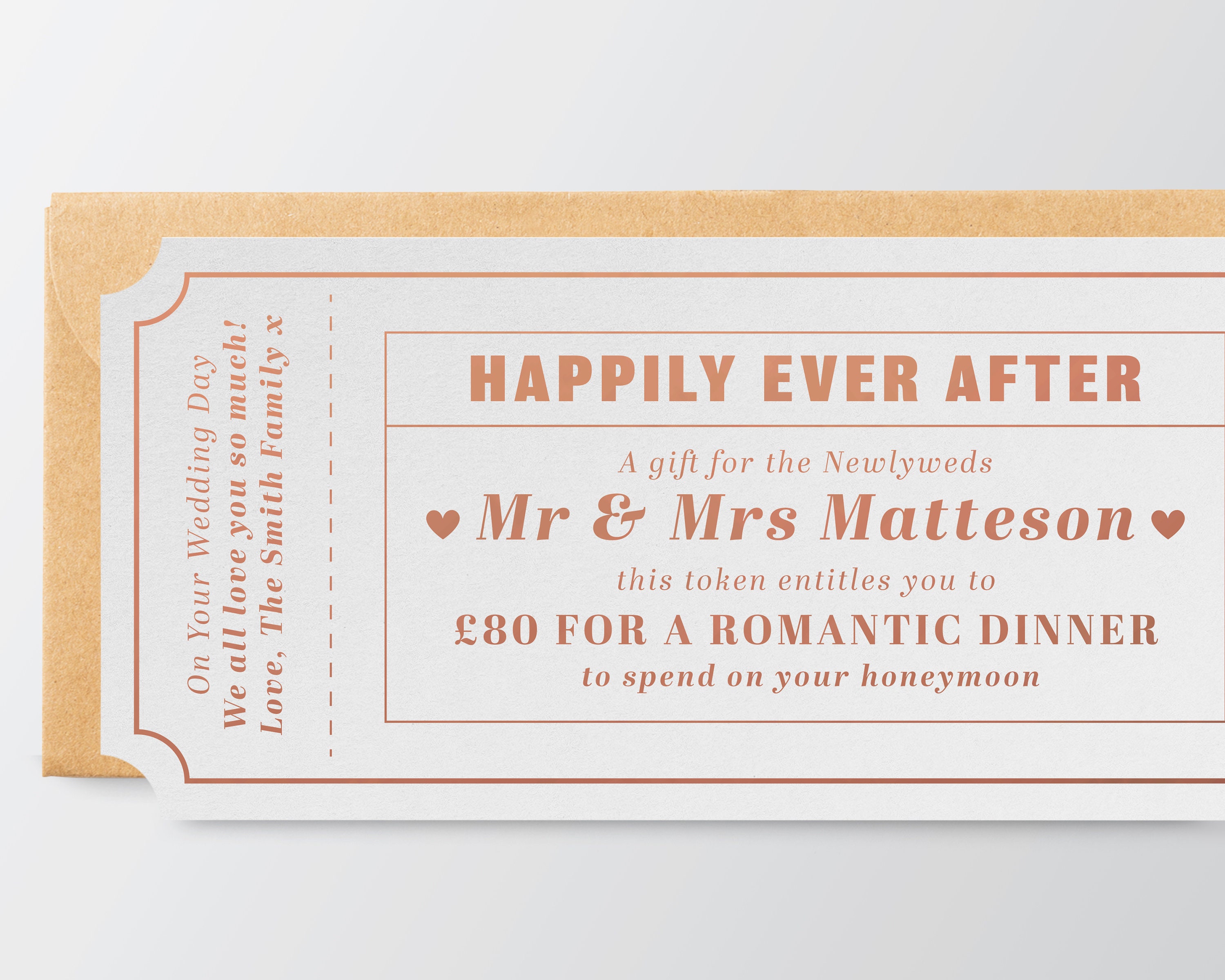 Wedding Gift Voucher Ticket Any Text Personalised Etsy